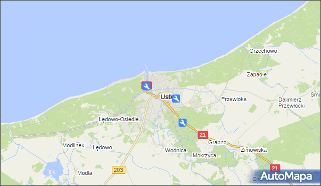 mapa Ustka, Ustka na mapie Targeo