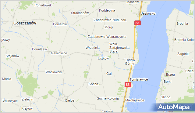 mapa Ustków gmina Warta, Ustków gmina Warta na mapie Targeo