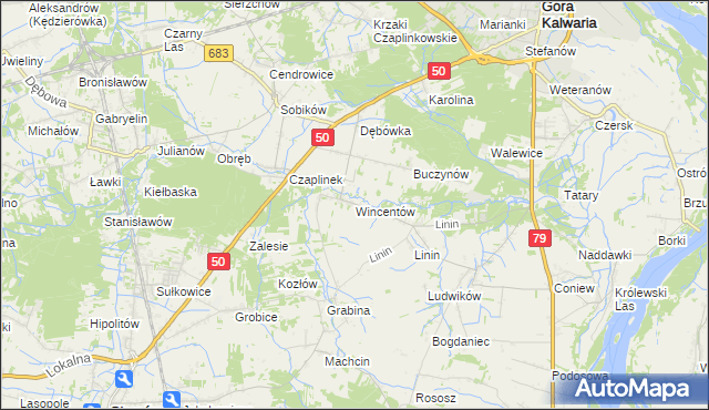 mapa Wincentów gmina Góra Kalwaria, Wincentów gmina Góra Kalwaria na mapie Targeo