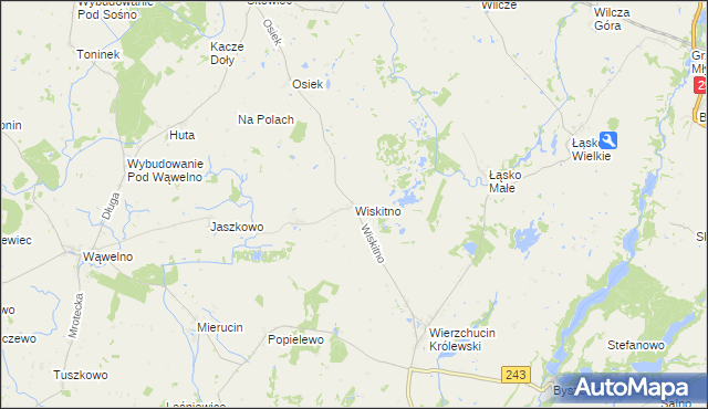 mapa Wiskitno gmina Koronowo, Wiskitno gmina Koronowo na mapie Targeo