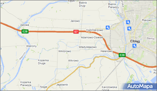 mapa Władysławowo gmina Elbląg, Władysławowo gmina Elbląg na mapie Targeo