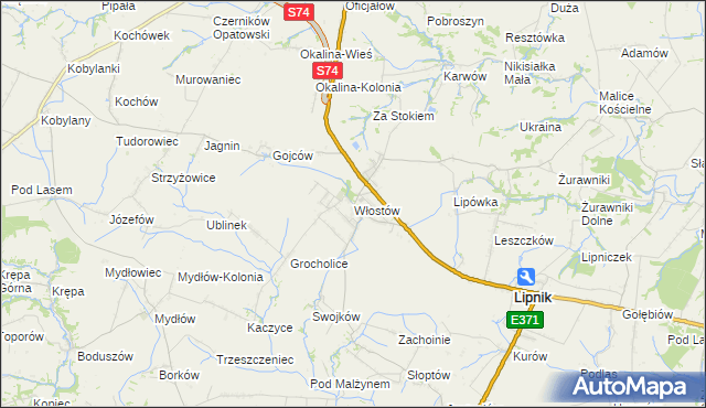 mapa Włostów gmina Lipnik, Włostów gmina Lipnik na mapie Targeo