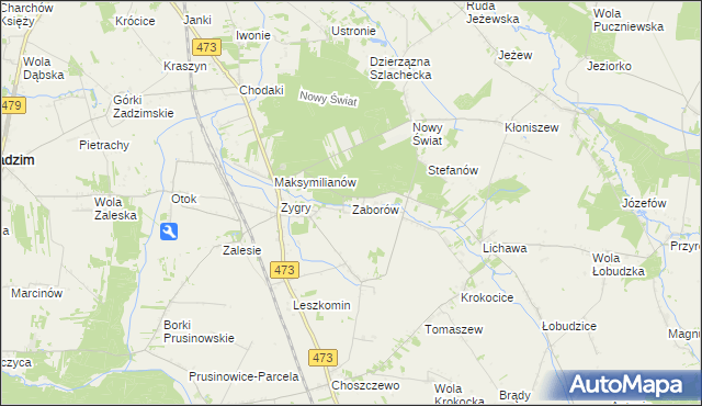 mapa Zaborów gmina Zadzim, Zaborów gmina Zadzim na mapie Targeo