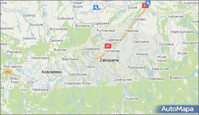 mapa Zakopanego, Zakopane na mapie Targeo