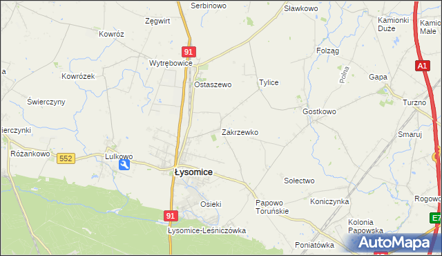 mapa Zakrzewko gmina Łysomice, Zakrzewko gmina Łysomice na mapie Targeo