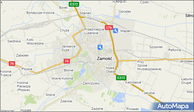 mapa Zamościa, Zamość na mapie Targeo