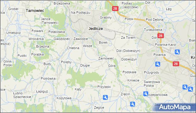 mapa Żarnowiec gmina Jedlicze, Żarnowiec gmina Jedlicze na mapie Targeo