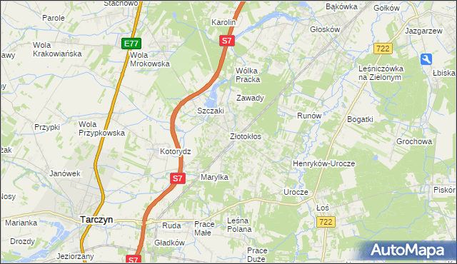 mapa Złotokłos, Złotokłos na mapie Targeo