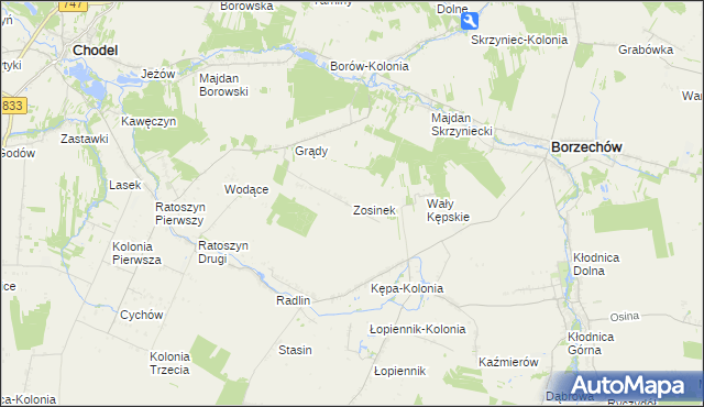 mapa Zosinek gmina Chodel, Zosinek gmina Chodel na mapie Targeo