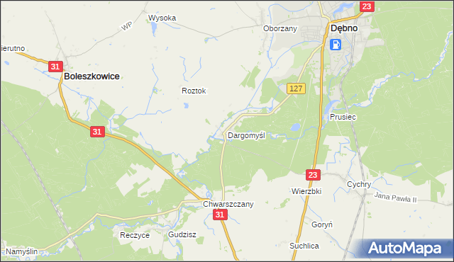 mapa Dargomyśl gmina Dębno, Dargomyśl gmina Dębno na mapie Targeo