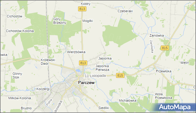 mapa Jasionka gmina Parczew, Jasionka gmina Parczew na mapie Targeo