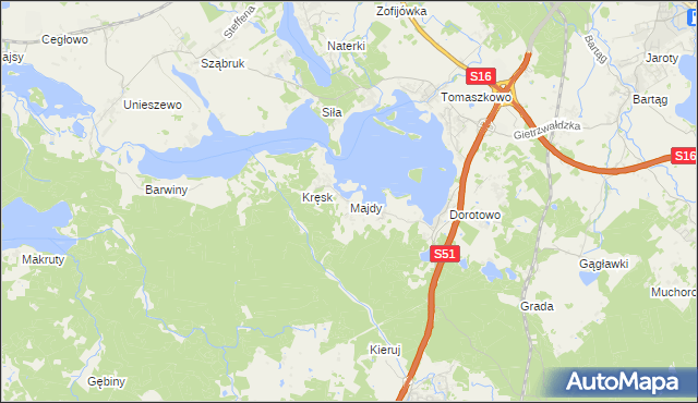mapa Majdy gmina Stawiguda, Majdy gmina Stawiguda na mapie Targeo