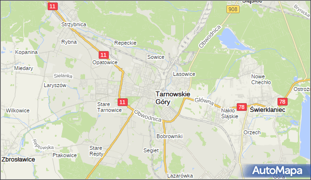 mapa Tarnowskie Góry, Tarnowskie Góry na mapie Targeo