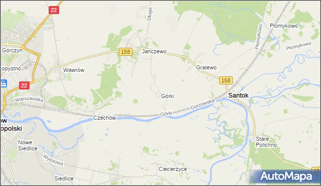 mapa Górki gmina Santok, Górki gmina Santok na mapie Targeo