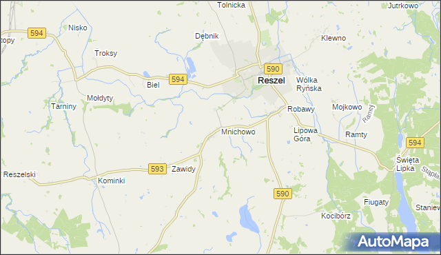 mapa Mnichowo gmina Reszel, Mnichowo gmina Reszel na mapie Targeo