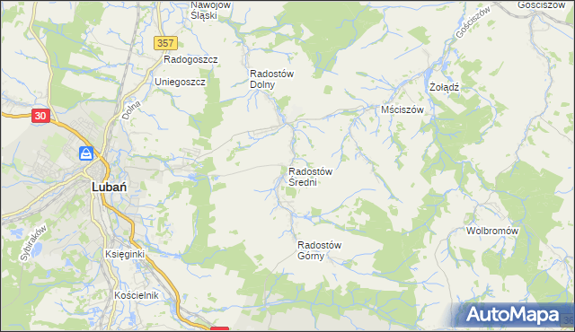 mapa Radostów Średni, Radostów Średni na mapie Targeo