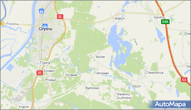mapa Wirów gmina Gryfino, Wirów gmina Gryfino na mapie Targeo