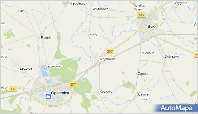 mapa Wojnowice gmina Opalenica, Wojnowice gmina Opalenica na mapie Targeo