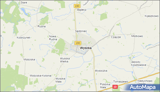 mapa Wysoka powiat pilski, Wysoka powiat pilski na mapie Targeo