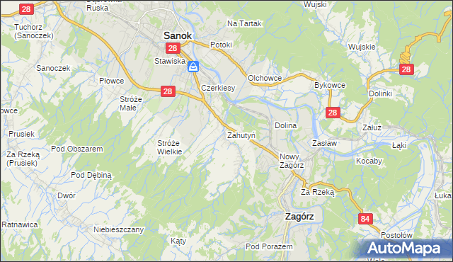 mapa Zahutyń, Zahutyń na mapie Targeo