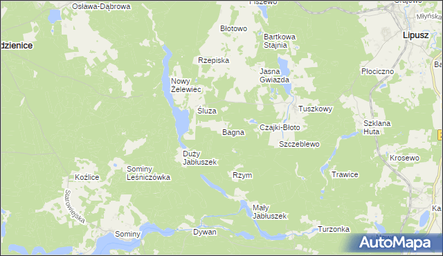 mapa Bagna gmina Lipusz, Bagna gmina Lipusz na mapie Targeo