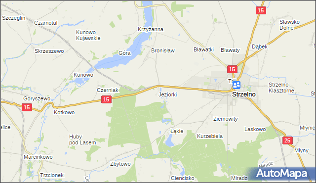 mapa Jeziorki gmina Strzelno, Jeziorki gmina Strzelno na mapie Targeo