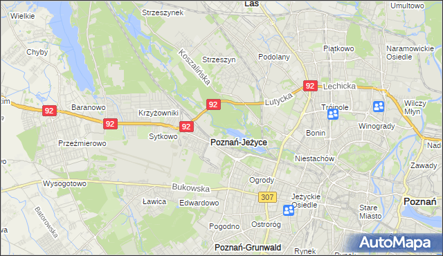 mapa Jeżyce gmina Poznań, Jeżyce gmina Poznań na mapie Targeo