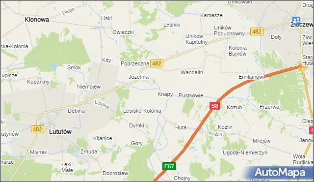 mapa Knapy gmina Lututów, Knapy gmina Lututów na mapie Targeo