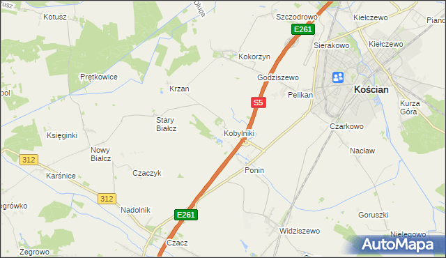 mapa Kobylniki gmina Kościan, Kobylniki gmina Kościan na mapie Targeo