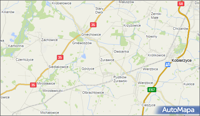 mapa Żurawice gmina Kobierzyce, Żurawice gmina Kobierzyce na mapie Targeo
