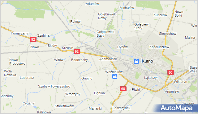 mapa Adamowice gmina Kutno, Adamowice gmina Kutno na mapie Targeo