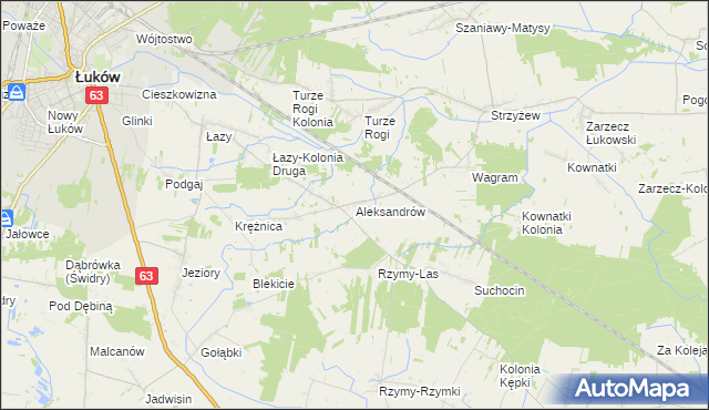mapa Aleksandrów gmina Łuków, Aleksandrów gmina Łuków na mapie Targeo