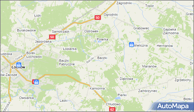 mapa Baczki gmina Łochów, Baczki gmina Łochów na mapie Targeo