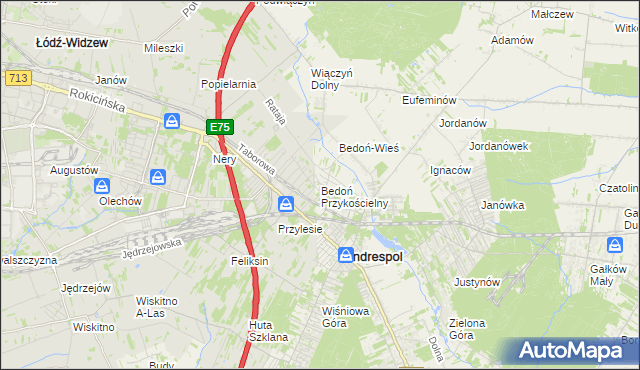 mapa Bedoń Przykościelny, Bedoń Przykościelny na mapie Targeo