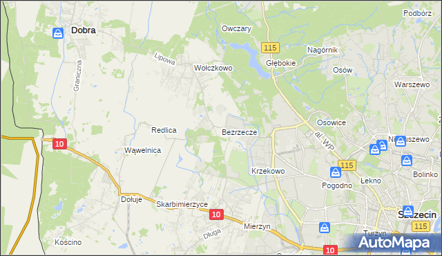 mapa Bezrzecze, Bezrzecze na mapie Targeo