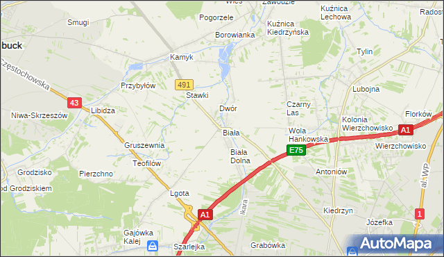 mapa Biała gmina Kłobuck, Biała gmina Kłobuck na mapie Targeo