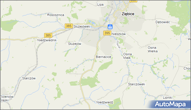 mapa Biernacice gmina Ziębice, Biernacice gmina Ziębice na mapie Targeo