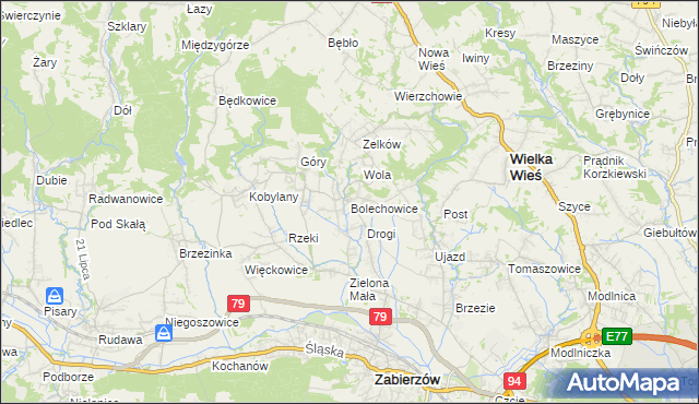 mapa Bolechowice gmina Zabierzów, Bolechowice gmina Zabierzów na mapie Targeo