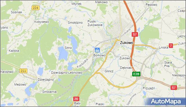 mapa Borkowo gmina Żukowo, Borkowo gmina Żukowo na mapie Targeo