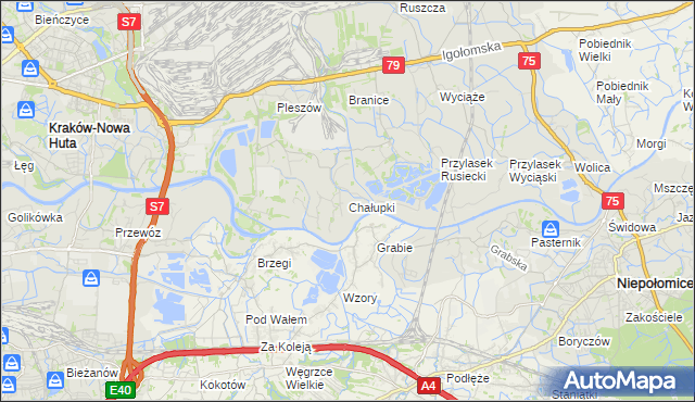 mapa Chałupki gmina Kraków, Chałupki gmina Kraków na mapie Targeo