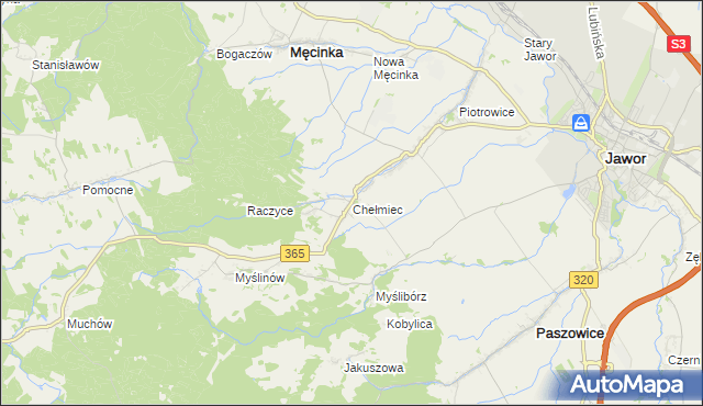 mapa Chełmiec gmina Męcinka, Chełmiec gmina Męcinka na mapie Targeo