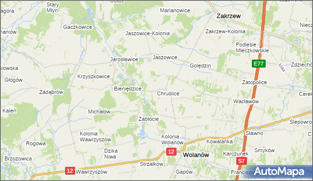 mapa Chruślice, Chruślice na mapie Targeo