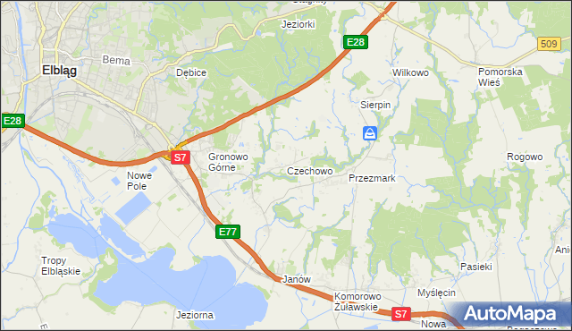 mapa Czechowo gmina Elbląg, Czechowo gmina Elbląg na mapie Targeo