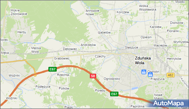 mapa Czechy gmina Zduńska Wola, Czechy gmina Zduńska Wola na mapie Targeo