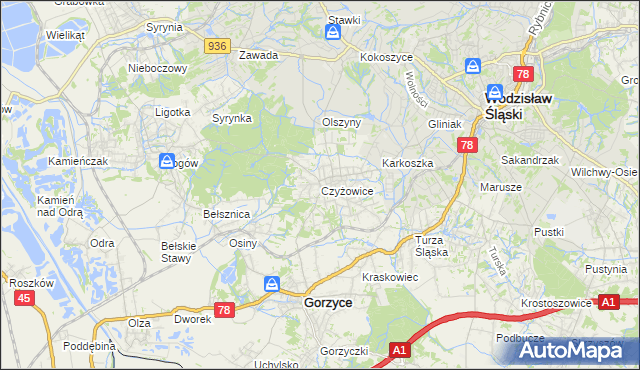 mapa Czyżowice gmina Gorzyce, Czyżowice gmina Gorzyce na mapie Targeo