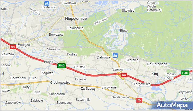 mapa Dąbrowa gmina Kłaj, Dąbrowa gmina Kłaj na mapie Targeo