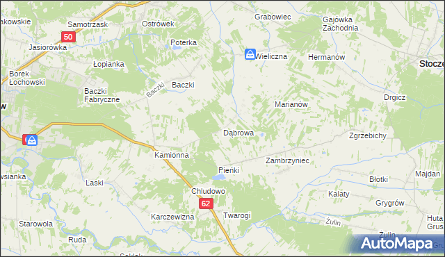 mapa Dąbrowa gmina Łochów, Dąbrowa gmina Łochów na mapie Targeo