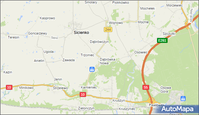 mapa Dąbrówka Nowa gmina Sicienko, Dąbrówka Nowa gmina Sicienko na mapie Targeo