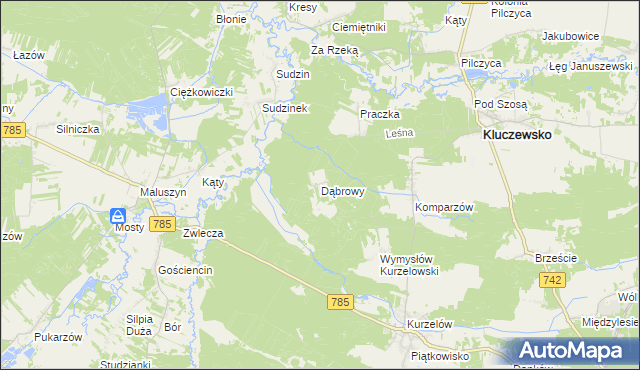 mapa Dąbrowy gmina Kluczewsko, Dąbrowy gmina Kluczewsko na mapie Targeo