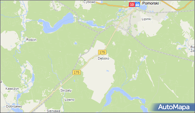 mapa Dębsko gmina Kalisz Pomorski, Dębsko gmina Kalisz Pomorski na mapie Targeo